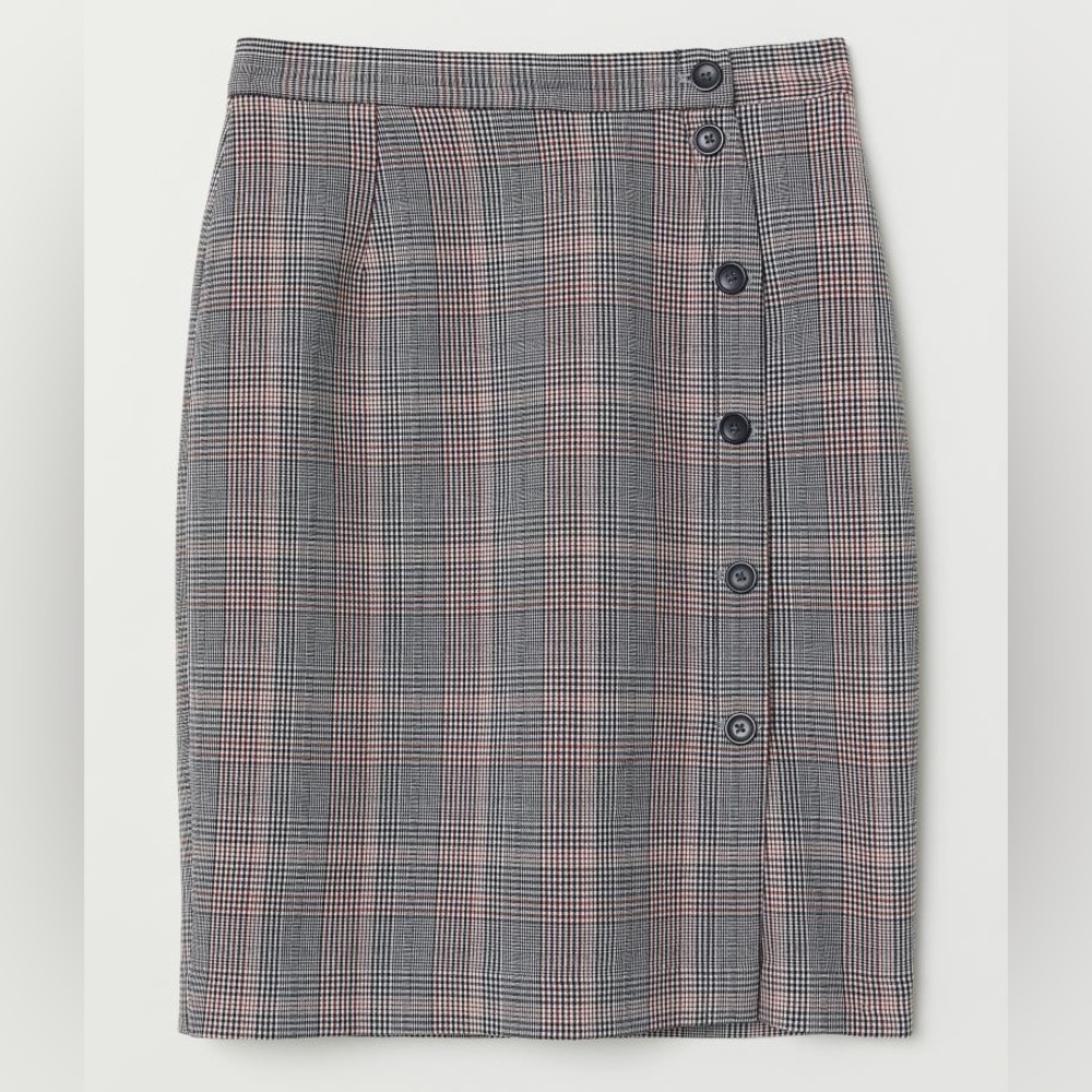 H&M Plaid Houndstooth Knee-length Pencil Skirt Size 2